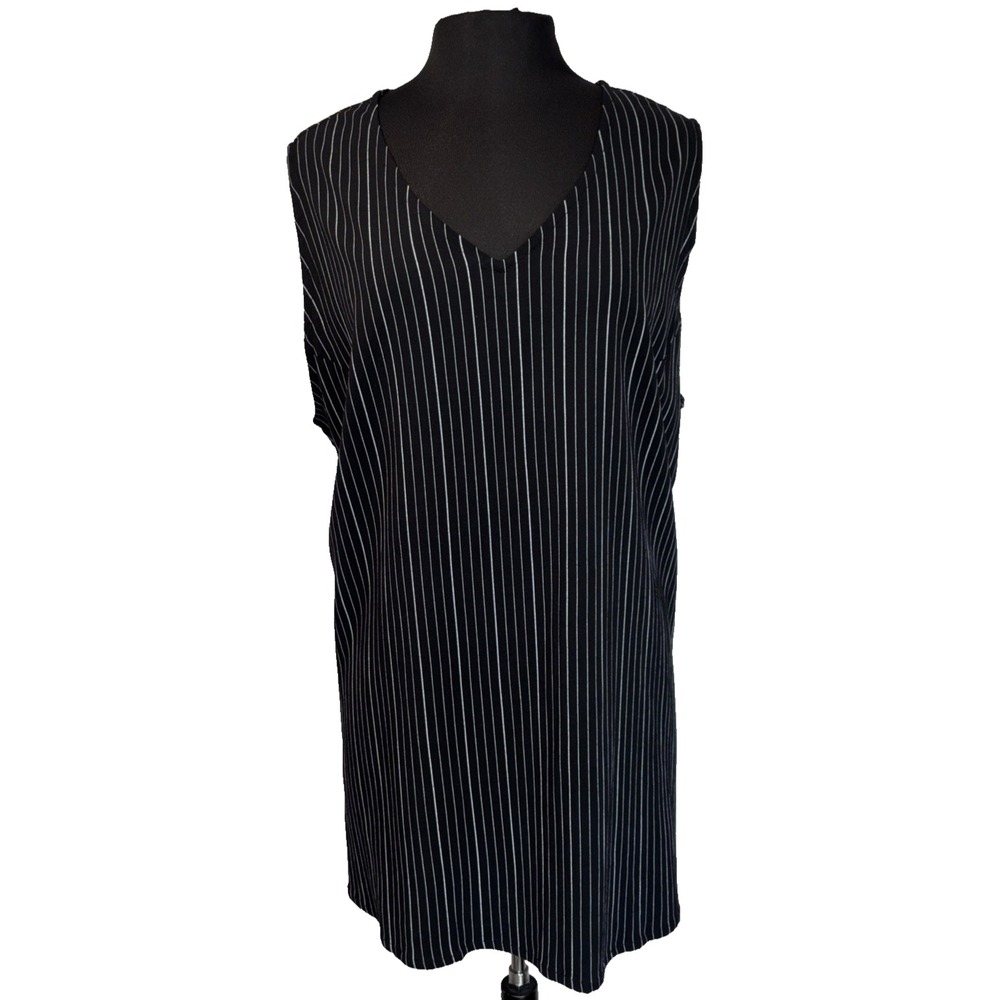 NEW Linen Bamboo‎ Pinstripe Tunic Tank Top by  Blue Sky Size 1X Black White